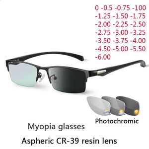 Sun Pochromic Myopia Eyeglasses Optical Men student Finished Eyewear prescription Glasses Frame Half Rim 10 40 240131