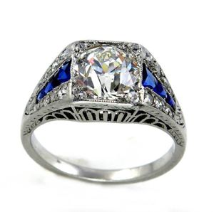 Omhxzj toda a moda europeia mulher homem festa de casamento presente luxo quadrado branco azul zircão 18kt anel de ouro branco rr6589758353