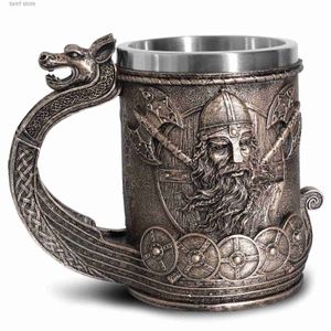 Tumblers 600 ml Viking Style Beer Mug Medieval Dragon Harts Rostfritt stål Ölmugg Retro Skull Tankard Coffee Mug Tea Cup T240218