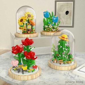 Blocks Bouquet Potted Building Blocks Sets Rose Chrysanthemum Orchid Succulents Bricks Model Romantic Assembly Toy Girl Christmas Gifts