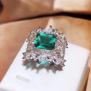 Anéis de cluster S925 prata esterlina verde esmeralda anel para mulheres finas anillos de pedra preciosa natural bizuteria caixa de jóias