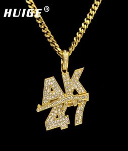 Men Women Rock Jewelry Gifts Gold Color Bling AK47 Submachine Gun Rhinestone Pendants Necklaces Hip Hop Charm Chains6926591