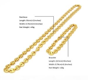 A Bling Stainless Steel Punk Hip Hop Puffed Mariner Link Cable Chain Choker Necklace For Women Men Gold Silver Jewelry Necklaces Y4076631