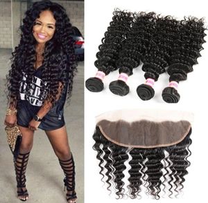 13x4 Ear to Ear Full Lace Frontal Brazilian Virgin Human Hair Deep Wave With Closure 3 4 Bundles With Lace Frontal Closure8433598
