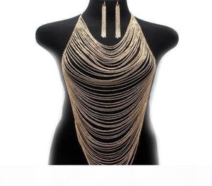 Multilayerowe łańcuchy ciała Kolki Europa moda kobiet wielokładowy łańcuch metalowy złoty złoto łańcuch nadwozia morzem Naszyjnik wisidant6675836