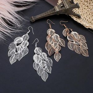 Dangle Earrings Chic Multi Layer Hollow Metal Leaf Tassel Woman Retro Gold Silver Color Long Drop Punk Jewelry