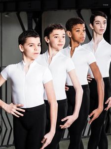 Palco desgaste homens ballet collant apertado bodysuit para dançar colher pescoço pele-apertado colete masculino ginástica dancewear atacado