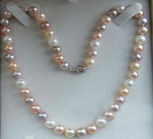 Fine Pearls Biżuteria oryginalna naturalna 78 mm biały różowy fioletowy akception akoya hodowlany naszyjnik perłowy 20quot9724868