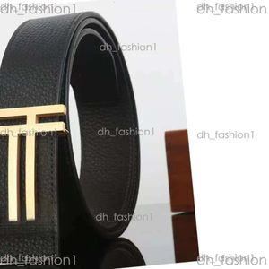 2024 Tom Fords Head Layer Pure Cowhide Belt Men's Leather Casual Stainless Steel T-Letter Smooth Buckle Men's Pants Belt Black Coffee Double-Sided 811 174