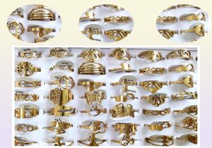 100pcs/lot Laser Cutting Rings for Women Styles Mix Gold Stainless Steel Charm Ring Girls Birthday Party Favor Female Beauul Jewelry Wholeale lots7575543