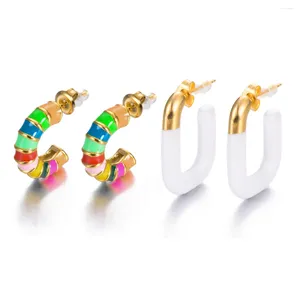 Hoop Earrings Waterproof Colourful Enamel Stainless Steel Metal Summer Temperament Unique Texture Statement Jewelry Women