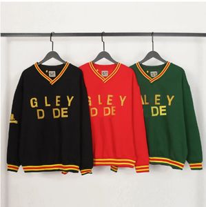 Men's Large Sweater Galleries Letter Printing Spliced Stripes Men's and Women's Depts Couple V-neck Sweater Casual Trend Sweatshirt