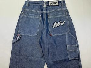 Jeans män y2k hip hop brev grafik vintage baggy harajuku denim byxor avslappnad låg midja bredbyxor streetwear 240125