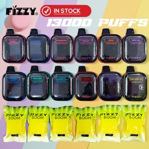 Fizzy Boom 13000 Puf Bar Çubuğu Şarj Edilebilir Tek Kullanımlık Örgü Bobin Vape Pod E-sigara Kitleri Ekran 12 Flars Cihaz Tek Kullanımlık Vape Kalem E Cig 13k Puff Hızlı Ücretsiz Kargo