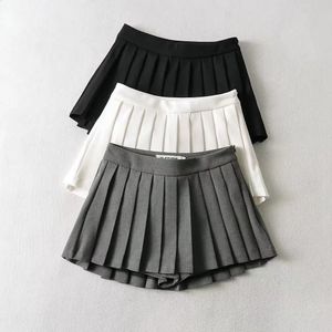 Verão saias de cintura alta das mulheres sexy mini saias vintage saia plissada coreano tênis saias curto branco preto 240202