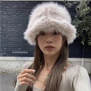 Y2k Europe and America Hats Autumn and Winter Fox Fur Hair Imitation Mink Fur Hat Female Thickening Warm Plush Fishing Caps 240202