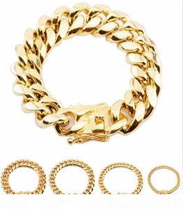 Pulseiras de aço inoxidável 316L 18K banhado a ouro alto polido Miami Cuba Link Men Punk Curb Chain Bracelet 8mm 10mm 12mm 14mm 16mm 5021411