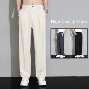 Pantaloni da uomo in seta di ghiaccio larghi casual pantaloni larghi a gamba larga da lavoro moda dritta streetwear tessuto estivo pantaloni sottili uomo 240122