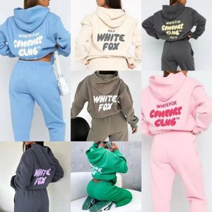 2024 Spring Womens Hoodies White Fox Hoodie Set Sporty Pullover Two 2 Piece Women Clothing Set