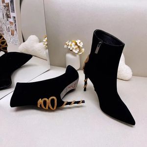 2024 Rene Caovilla Margot Ankle Boots utsmyckade mocka Snake Strass Stiletto H EAKED SIDE ZIP Point Toe Stiletto Heel Booties Luxury Designer Women's Evening