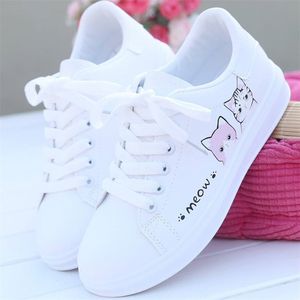 Chegada Moda Laceup Mulheres Sneaker Sapatos Casuais Impresso Verão Pu Bonito Gato Lona 240226