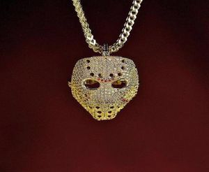 Vintage Iced Out Mask Pendant Necklace With Gold Chain Fashion Hip Hop Jewelry Cubic Zirconia Mens Necklace9104340
