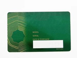 TOP Carte di garanzia di sicurezza verde di alta qualità Scatole da viaggio per orologi in plastica Carta di stampa personalizzata 3D Modello Numero di serie Incisione Cartellini dei prezzi per Rolex