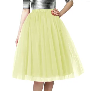 Kjolar kvinnor avslappnad söt tyll kjol klassisk elegant fast färg peticoat puffy tutu lady elastic midja a-line skiktad