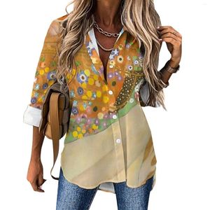 Blusas femininas klimt arte blusa serpentes de água ii padrão vintage casual feminino streetwear camisa outono manga longa topos de grandes dimensões