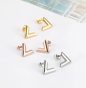 titanium steel letter V earrings stud for women men couples earing brief jewelry accessories3862241