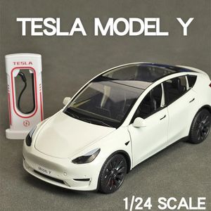 1 24 Scale Model Y Roadster Alloy Model Car Metal Diecast Vehicle Toy Models Collection Simulation Sound Light Toy For Kid 240201