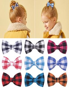 Mollette per neonate Clip per bambini Forcine per capelli fatte a mano Clip per arco Fermacapelli per bambini Principessa carina Bowknot Griglia Abbigliamento a scacchi Clippe2418936