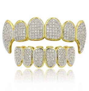 Хип-Хоп Grillz Роскошные Яркие Цирконовые Зубные Грили Micro Pave 2019 Мода Мужчины Женщины 18 К Позолоченные Зубы Брекеты Набор из 2 Частей Whole7955573