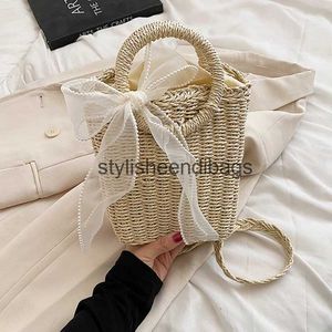 Axelväskor sommar halm hinkväska för kvinnor handgjorda vävda handväska modestil strandväska korg vävd crossbody bagh24219