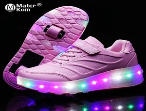 Storlek 2843 Lysande rullsneakers för barnflickor USB -laddningsbara LED -skate skor med dubbla hjul för barn med ljus Y29578152