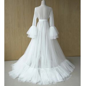 White Sheer tulle formal evening dresses Robe dress For Maternity Photography Women See-through sexy lingerie Gown