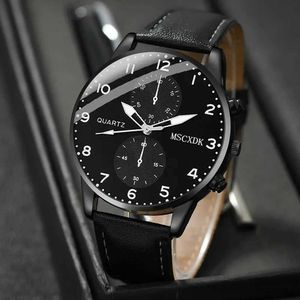 Outros relógios 2pcs preto redondo quartzo com pulseira de couro homens negócios moda casual para esportes diários