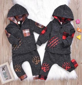 Infantil da criança do bebê meninos meninas roupas terno xadrez com capuz pulôver topos calças conjunto de roupas crianças roupas inverno infantil4235644