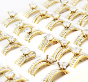 12 par Mixstorlek Förlovningsringar Set för kvinnor Romantisk inlay Rhinestone Lady Zircon Wedding Rings Jewelry8252903