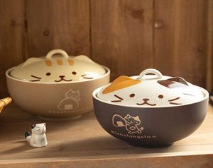 Cups Dishes Utensils 550ml Cartoon Cat Ceramic Soup Bowl With Lid Salad Fruit Bowl Office Worker Student Instant Noodle Bowl Kitch1997286