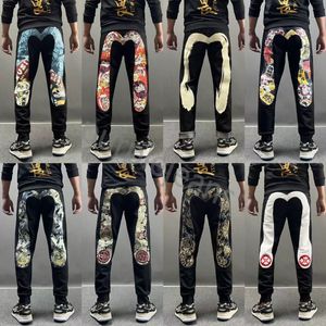 2024 Evisus Jeans Designer السراويل الجينز الجينز Evisulies تطريز على شكل مستقيم أنبوب عريض الساق الساقين الهيب هوب الحافة الطويلة EV Evisulies