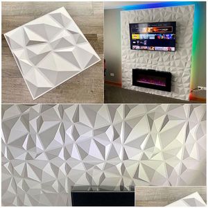 Adesivos de Parede 30x30cm Painéis 3D Decorativos em Design de Diamante Matt Branco Papel de Parede Mural Tilepanelmold 90S Quarto Estético Banheiro Dro Dhbxn