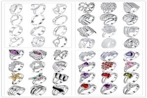48pcslot karışık stil 925 Sterling gümüş kaplama parmak yüzüğü Zirkon moda sevimli parti hediye takı kadınlar için mücevherler karışık boyut wjl12546122
