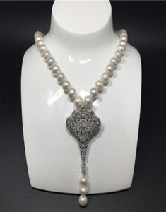 Natural 910mm White Freshwater Pearl Micro Inlay Zircon Accessories Tassel Necklace Fashion Jewelry5620306