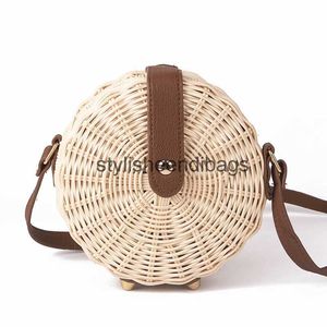 Shoulder Bags Women Straw Bag Bohemian Bali Rattan Beach Handbag Small Circle Lady Vintage Crossbody Handmade Kintted Shoulder BagsH24218