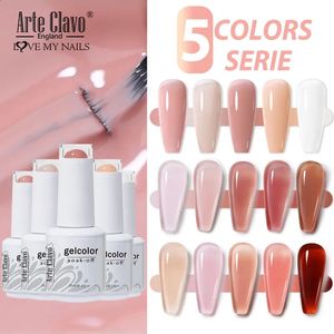 Arte Clavo 5 Colors Serie Gel Varnish Kit Gel Soak Off UV Nail Gel Polish For Nail Art Set Top Coat 15ml Glass Bottle 240127