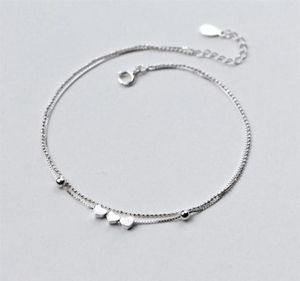 100 cavigliere in argento sterling 925 sandali a piedi nudi doppio strato cuori perline braccialetti alla caviglia per le donne gioielli piede C19041101252r8253140