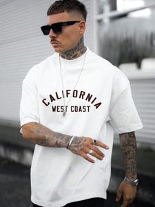 California West Mektup Erkek Pamuk T-Shirt Kişilik Vintage Casual Üstler All-Math Büyük Tee Giyim Adam Kısa Kol 240118