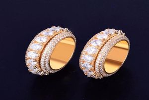 NOWOŚĆ 5 ROWNI MĘŻCZYZN ROTATABLE PIERŚCIEŃ ZŁOTY ZŁOTA Srebrny Kolor Cuubic Cyrcon Fashion Hip Hop Jewelry18224121998