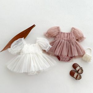 Sommar baby bubbla hylsa wrap girl baby big bow mesh klänning nyfödd en år gammal prinsessa kjol